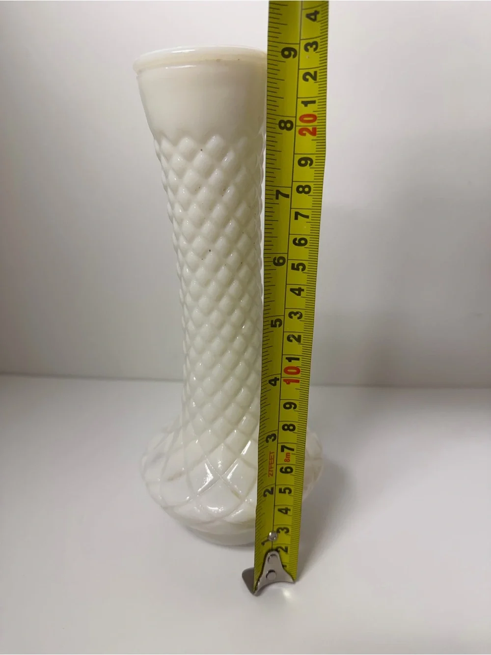 Milk Glass Diamond-Pattern Bud Vase - White
